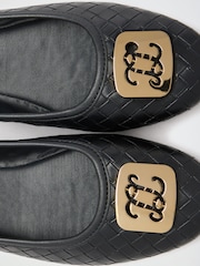 Lipsy Black Gold Branded Hardware Standard Fit Flat Workwear Ballerinas Shoe - Image 7 of 7