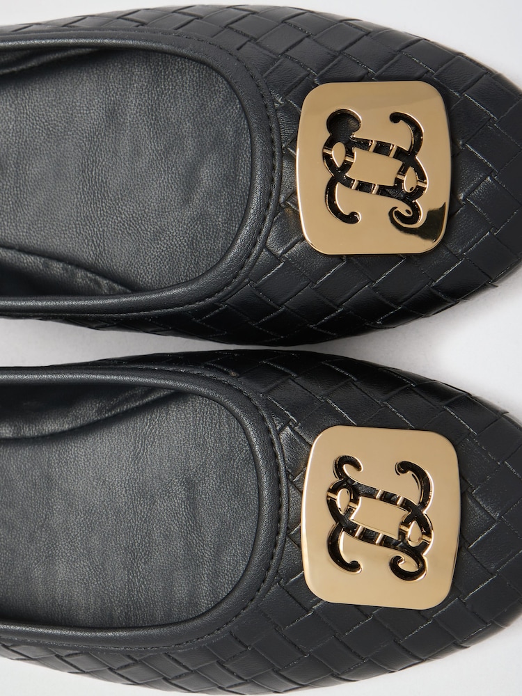 Lipsy Black Gold Branded Hardware Standard Fit Flat Workwear Ballerinas Shoe - Image 7 of 7 Lipsy Black Gold Branded Hardware Standard Fit Flat Workwear Ballerinas Shoe - Image 7 of 7