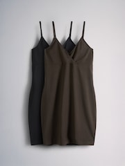The Set 2 Pack Short Cami Jersey Dresses Black/Chocolate Brown - Image 2 of 10