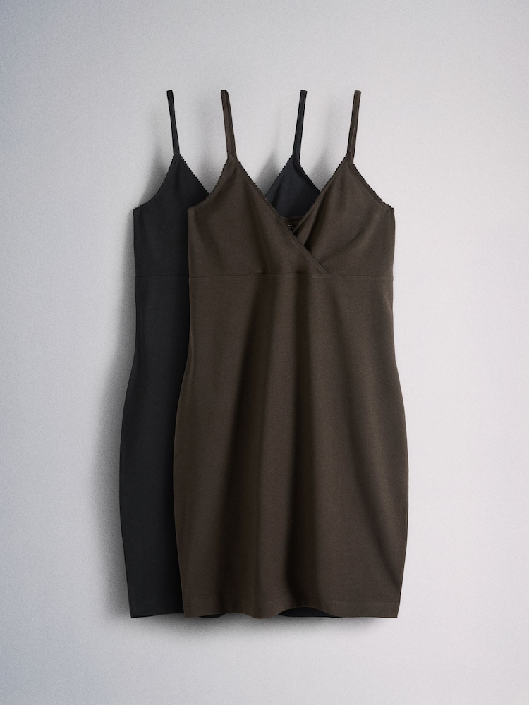 The Set 2 Pack Short Cami Jersey Dresses Black/Chocolate Brown - Image 2 of 10 The Set 2 Pack Short Cami Jersey Dresses Black/Chocolate Brown - Image 2 of 10