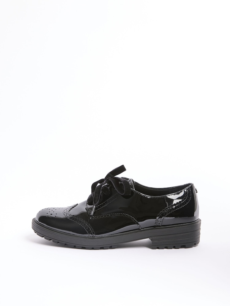 Lipsy Black Standard Fit (F) Patent Faux Leather Lace Up Brogue School Shoes - Image 7 of 7
