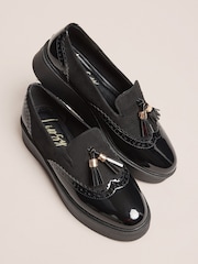 Lipsy Black Chunky Wedge Tassle Brogue Detail Slip On School Shoes Loafers - Image 4 of 7