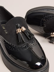 Lipsy Black Chunky Wedge Tassle Brogue Detail Slip On School Shoes Loafers - Image 5 of 7