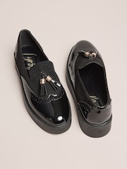 Lipsy Black Chunky Wedge Tassle Brogue Detail Slip On School Shoes Loafers - Image 6 of 7