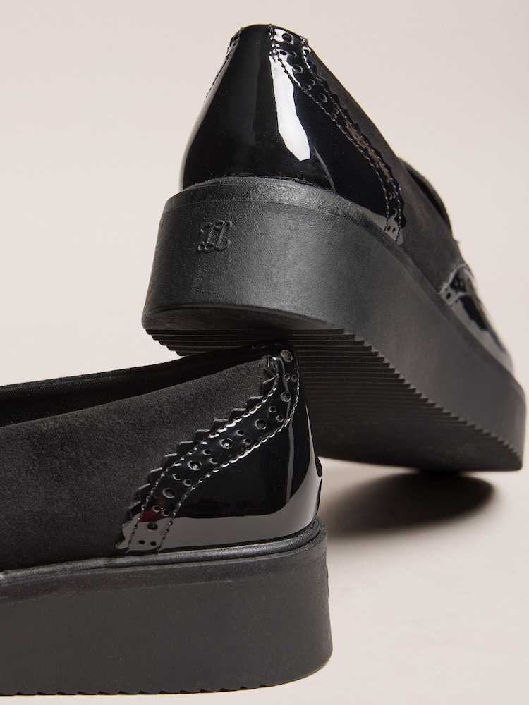 Lipsy Black Chunky Wedge Tassle Brogue Detail Slip On School Shoes Loafers - Image 7 of 7 Lipsy Black Chunky Wedge Tassle Brogue Detail Slip On School Shoes Loafers - Image 7 of 7