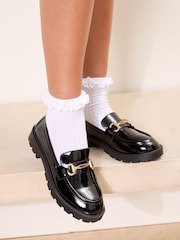 Lipsy Black Chunky Snaffle Detail Cleated Slip On School Shoes Loafers - Image 1 of 6