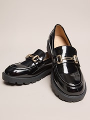 Lipsy Black Chunky Snaffle Detail Cleated Slip On School Shoes Loafers - Image 3 of 6