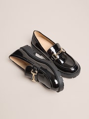 Lipsy Black Chunky Snaffle Detail Cleated Slip On School Shoes Loafers - Image 4 of 6