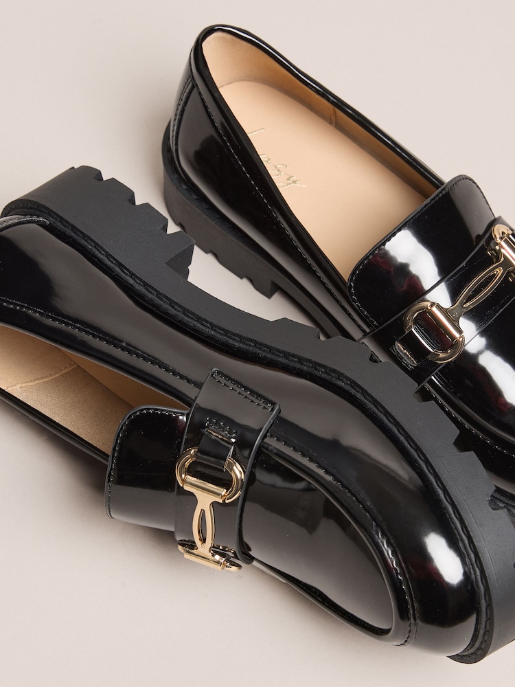 Lipsy Black Chunky Snaffle Detail Cleated Slip On School Shoes Loafers - Image 6 of 6 Lipsy Black Chunky Snaffle Detail Cleated Slip On School Shoes Loafers - Image 6 of 6