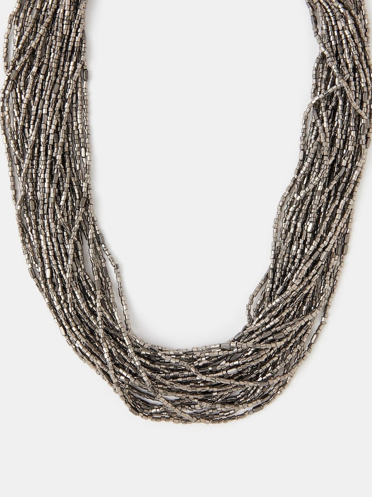Accessorize Grey Twisted Beaded Collar Necklace - Image 1 of 2 Accessorize Grey Twisted Beaded Collar Necklace - Image 1 of 2