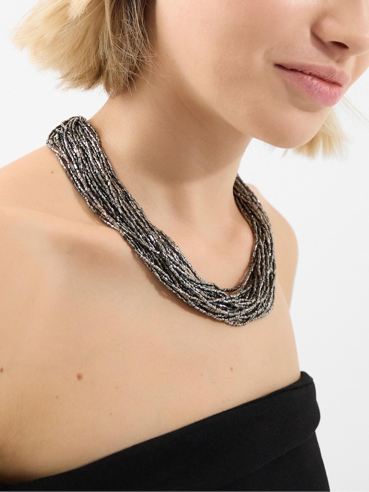 Accessorize Grey Twisted Beaded Collar Necklace - Image 2 of 2 Accessorize Grey Twisted Beaded Collar Necklace - Image 2 of 2