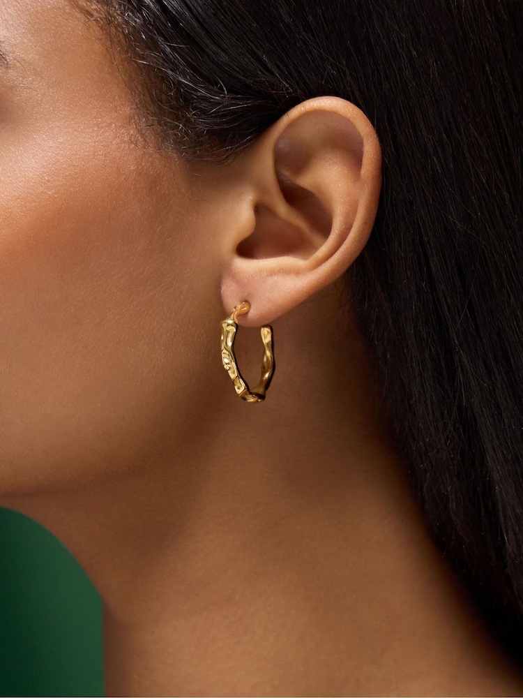 Accessorize Gold Stainless Steel Molten Hoop Earrings - Image 2 of 2 Accessorize Gold Stainless Steel Molten Hoop Earrings - Image 2 of 2