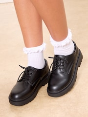 Lipsy Black Faux Leather Chunky Lace Up School Shoes - Image 1 of 2