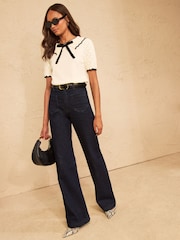 Love & Roses Ivory Petite Bow Detail Knitted Collared Top - Image 3 of 4