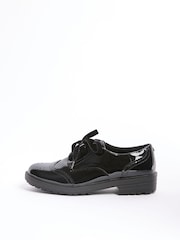 Lipsy Black Wide Fit (G) Patent Faux Leather Lace Up Brogue School Shoes - Image 3 of 6