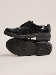 Lipsy Black Wide Fit (G) Patent Faux Leather Lace Up Brogue School Shoes - Image 4 of 6