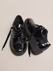 Lipsy Black Wide Fit (G) Patent Faux Leather Lace Up Brogue School Shoes - Image 5 of 6