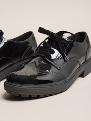 Lipsy Black Wide Fit (G) Patent Faux Leather Lace Up Brogue School Shoes - Image 6 of 6