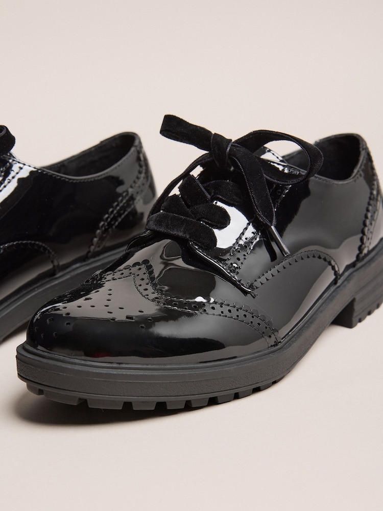 Lipsy Black Wide Fit (G) Patent Faux Leather Lace Up Brogue School Shoes - Image 6 of 6 Lipsy Black Wide Fit (G) Patent Faux Leather Lace Up Brogue School Shoes - Image 6 of 6