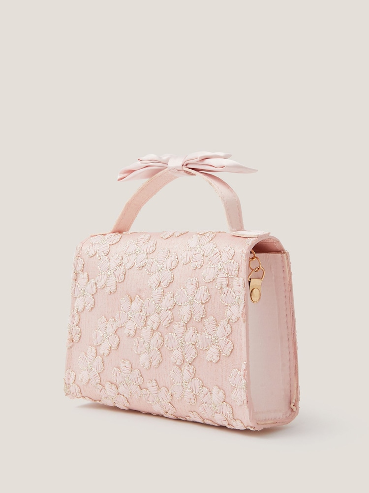 Monsoon Pink Floral Embroidered Bow Handle Bag - Image 2 of 4 Monsoon Pink Floral Embroidered Bow Handle Bag - Image 2 of 4