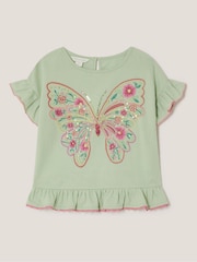 Monsoon Green Butterfly Embellished Frill T-Shirt - Image 2 of 4