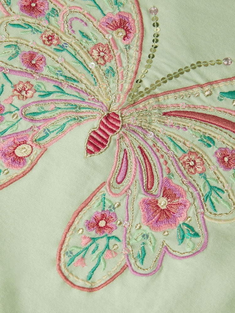 Monsoon Green Butterfly Embellished Frill T-Shirt - Image 4 of 4 Monsoon Green Butterfly Embellished Frill T-Shirt - Image 4 of 4