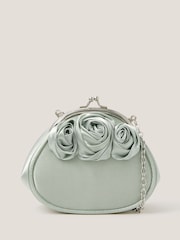 Monsoon Green Rose Satin Clip Frame Bag - Image 1 of 4