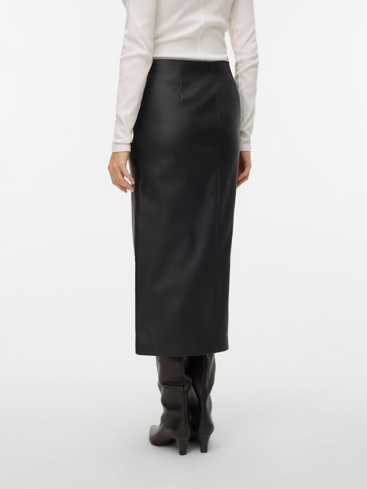VERO MODA Black High Waisted Coated Midi Skirt - Image 2 of 5