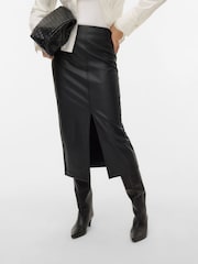 VERO MODA Black High Waisted Coated Midi Skirt - Image 4 of 5
