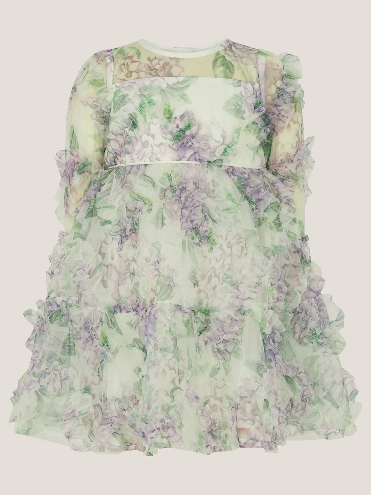 Monsoon Purple Baby Hydrangea Print Ruffle Dress - Image 2 of 4