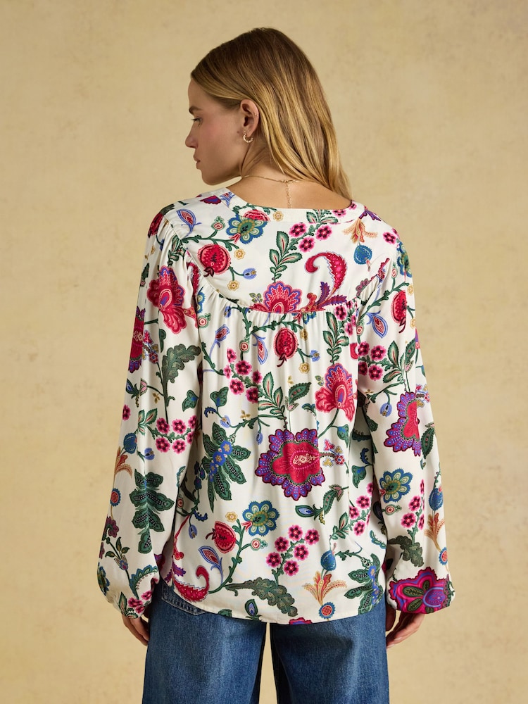 Joules Elodie White Floral Popover Blouse - Image 2 of 6 Joules Elodie White Floral Popover Blouse - Image 2 of 6