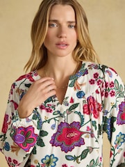 Joules Elodie White Floral Popover Blouse - Image 3 of 6