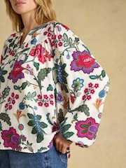 Joules Elodie White Floral Popover Blouse - Image 5 of 6