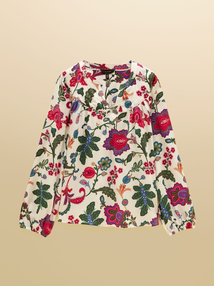 Joules Elodie White Floral Popover Blouse - Image 6 of 6 Joules Elodie White Floral Popover Blouse - Image 6 of 6