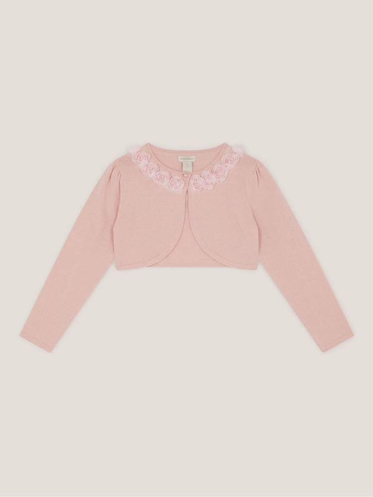 Monsoon Pink Ottilie Appliqué Rose Pearl Cardigan - Image 2 of 4