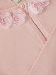 Monsoon Pink Ottilie Appliqué Rose Pearl Cardigan - Image 4 of 4