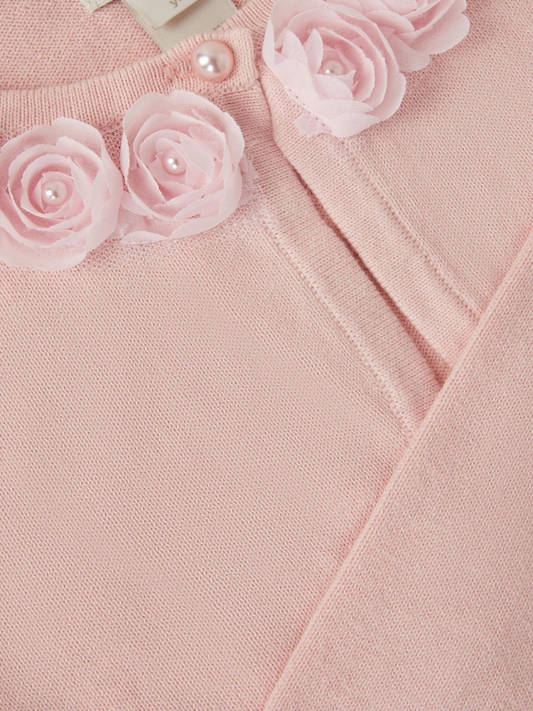 Monsoon Pink Ottilie Appliqué Rose Pearl Cardigan - Image 4 of 4