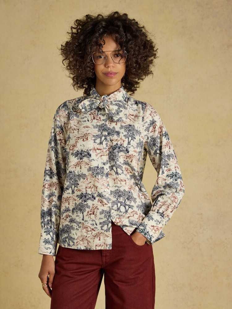 Joules Harriet Multi Toile Tie Neck Blouse - Image 1 of 7 Joules Harriet Multi Toile Tie Neck Blouse - Image 1 of 7