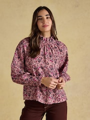 Joules Amber Pink Floral Tie Blouse - Image 1 of 9