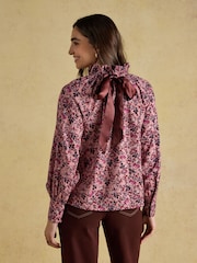 Joules Amber Pink Floral Tie Blouse - Image 2 of 9