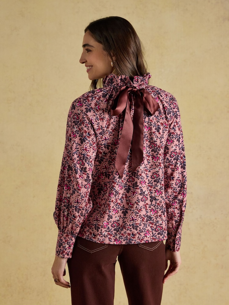 Joules Amber Pink Floral Tie Blouse - Image 2 of 9 Joules Amber Pink Floral Tie Blouse - Image 2 of 9