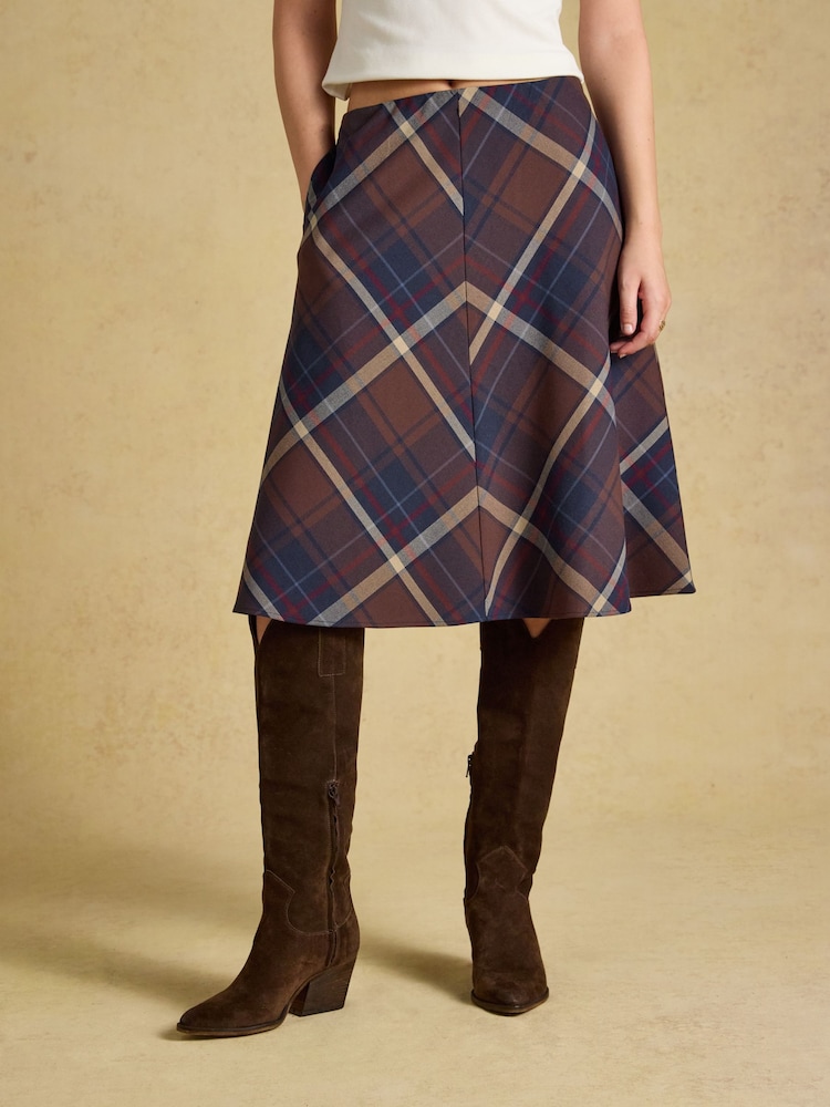 Joules Avery Navy Check Short Panel Skirt - Image 1 of 7