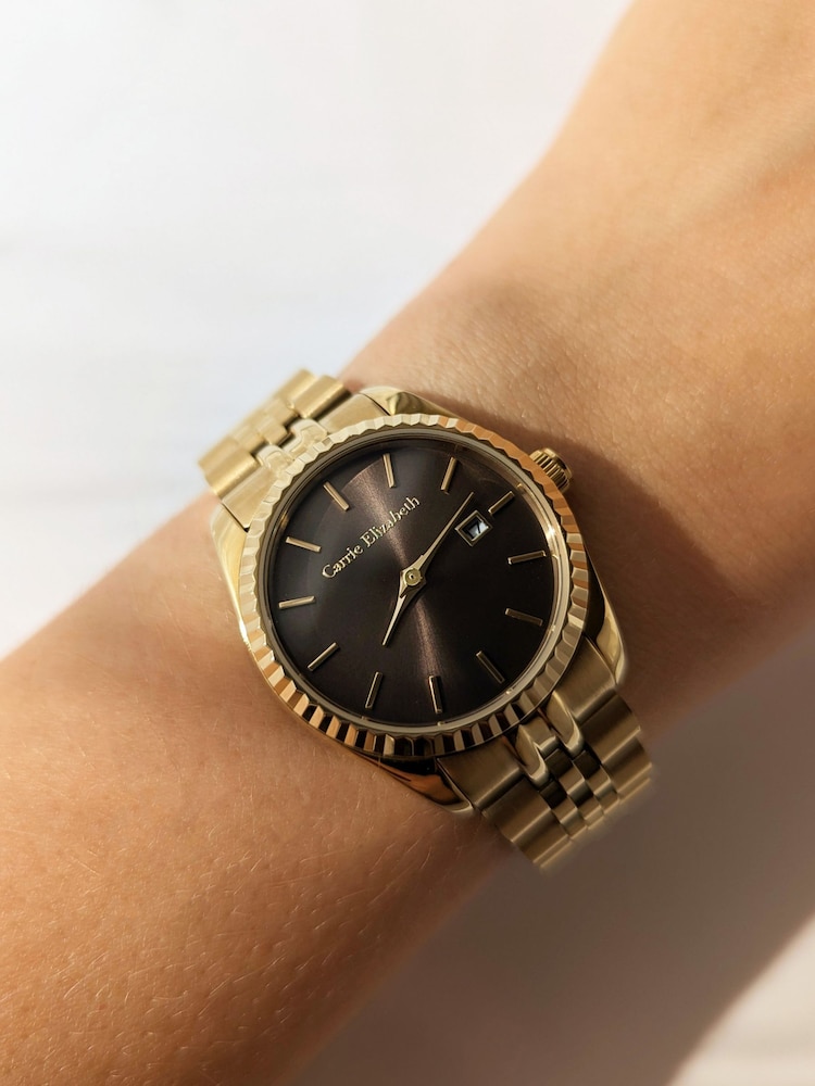 Carrie Elizabeth Gold Tone Aurora Chocolate Luxe Link Watch - Image 1 of 4