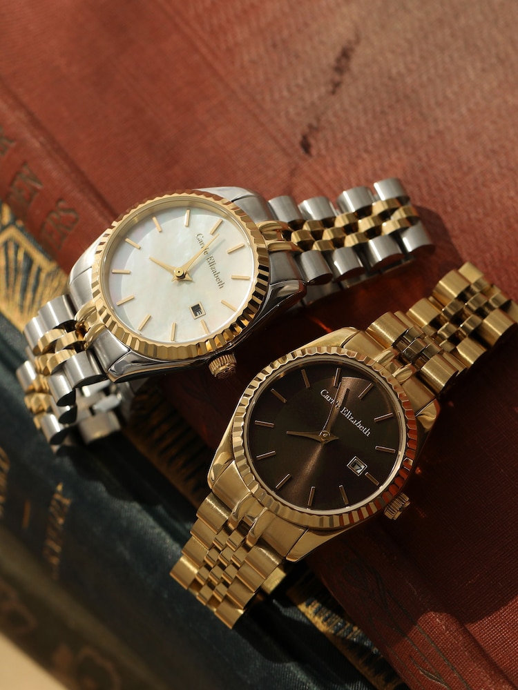 Carrie Elizabeth Gold Tone Aurora Chocolate Luxe Link Watch - Image 4 of 4 Carrie Elizabeth Gold Tone Aurora Chocolate Luxe Link Watch - Image 4 of 4