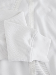 Biały - Lace Trim Waffle Sleeve Lightweight Sweatshirt - Obraz 7 z 8