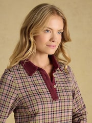 Joules Laurel Burgundy Houndstooth Check Long Sleeve Jersey Top - Image 5 of 8