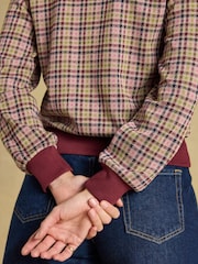 Joules Laurel Burgundy Houndstooth Check Long Sleeve Jersey Top - Image 6 of 8