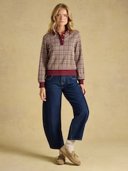 Joules Laurel Burgundy Houndstooth Check Long Sleeve Jersey Top - Image 7 of 8