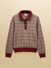 Joules Laurel Burgundy Houndstooth Check Long Sleeve Jersey Top - Image 8 of 8