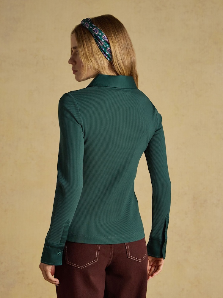 Joules Forest Green Cotton Rich Long Sleeve Ribbed Jersey Shirt - Image 2 of 7